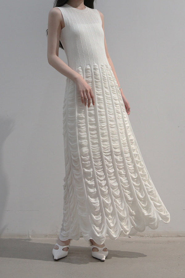 SWAYING/KNIT pleated sleeveless dress (with petticoat) SW212LS13 white PS19